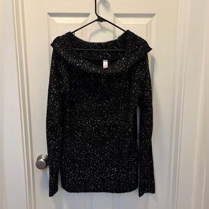 No Boundaries Black Sparkle Cowl Neck Sweater